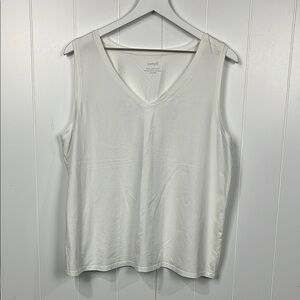 Pure Jill Womens Tank/Tunic L White Pullover Sleeveless Vneck 95% Cotton Stretch